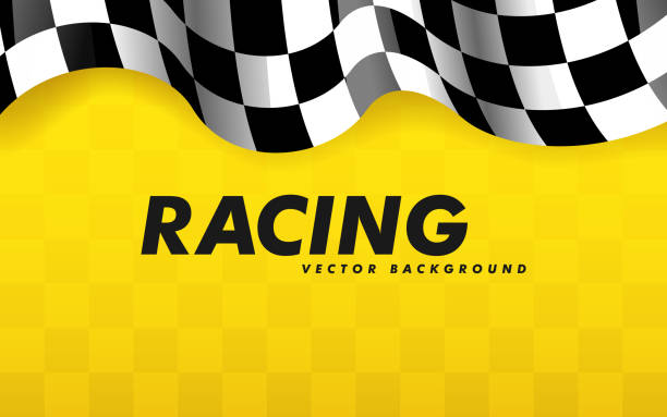 waving checkered flag along the edges on a yellow background. modern illustration. - 體育競賽 幅插畫檔、美工圖案、卡通及圖標
