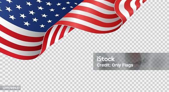 istock Waving flag of American isolated  on jpg or transparent  background,Symbols of USA , template for banner,card,advertising ,promote, TV commercial, ads, web design,poster, vector illustration 1319769431