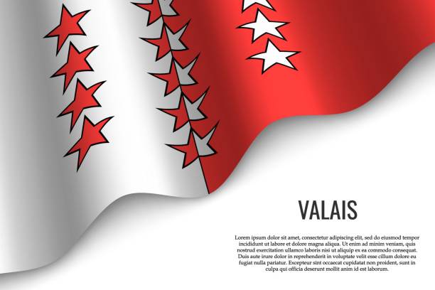 waving flag of region Switzerland waving flag of Valais is a region of Switzerland on white background. Template for banner or poster. valais canton stock illustrations