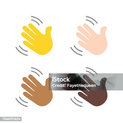 istock Waving hand isolated on white background. Hand waving emoji in different skin tone. 1366593624