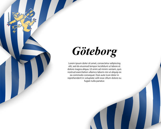 bildbanksillustrationer, clip art samt tecknat material och ikoner med viftande band med flagga av staden - göteborg city