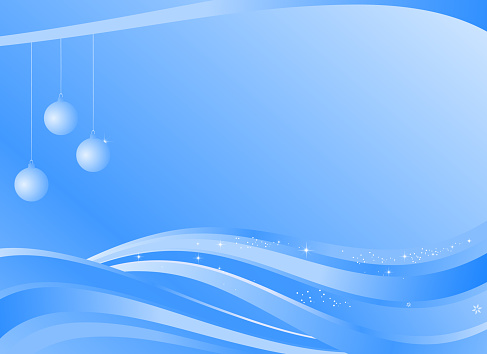 Wavy Blue Background with Christmas Ornaments