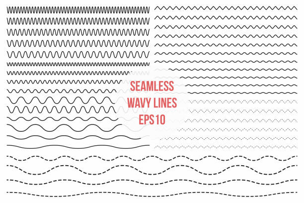 Wavy lines set. Horizontal seamless thin zig zag, criss cross and wavy lines for brushes Wavy lines set. Horizontal seamless thin zig zag, criss cross and wavy lines for brushes. Vector design elements wave water borders stock illustrations
