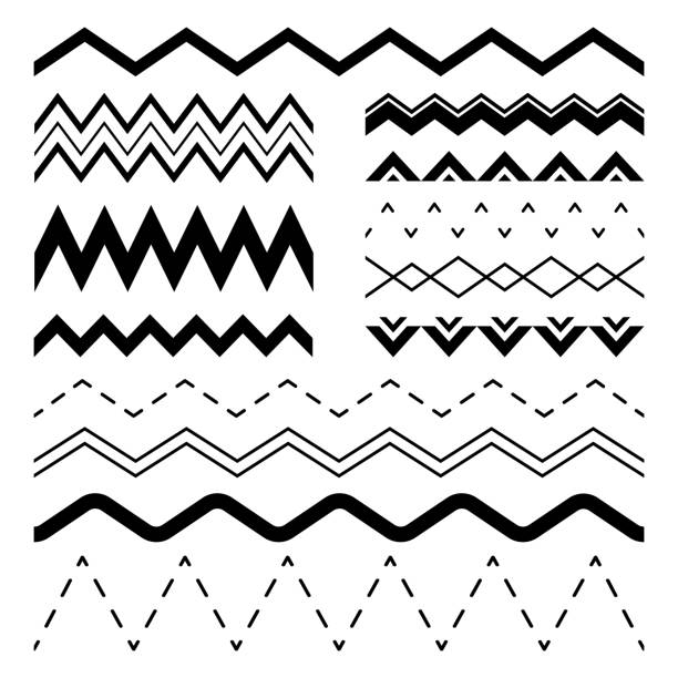 zigzag bergelombang. wiggle gelombang bergerigi, paralel sinus garis gelombang perbatasan dan sine zigzags bingkai vektor mulus ilustrasi set - berliku liku ilustrasi stok
