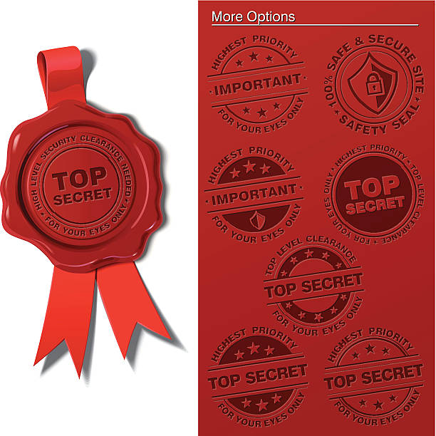 Wax Shield - Top Secret & Important EPS 10 embossed wax seal. All presented options are in place on separate layers. Switch layers on and off to achieve the desired result on seal, ribbon and stamp. Transparency is used. top secret stock illustrations