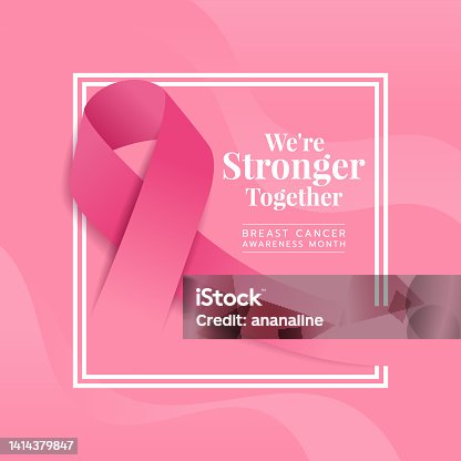 istock We are stronger together Breast cancer awareness month text and pink ribbon in white dubble line frame on soft pink background vector Design 1414379847
