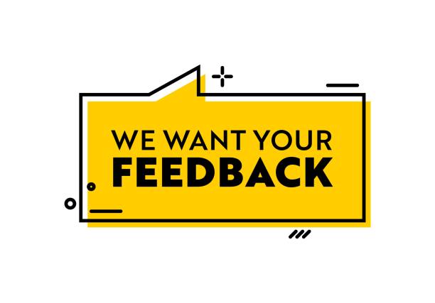 We Want Your Feedback Banner with Yellow Speech Bubble and Typography Isolated on White Background. Social Media Button We Want Your Feedback Banner with Yellow Speech Bubble and Typography Isolated on White Background. Social Media Communication, Website Button, Customer or Follower Opinion Label. Vector Illustration desire stock illustrations