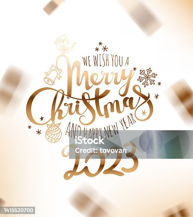 istock We wish you a Merry Christmas and Happy New 2023 Year. Vector card 1415520700