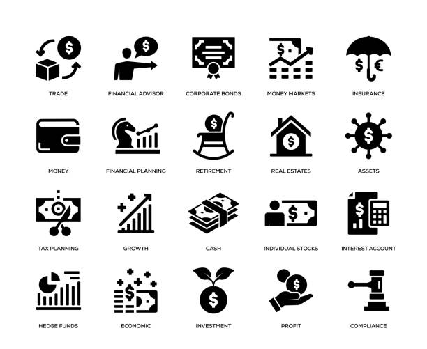 zestaw ikon zarządzania majątkiem - retirement stock illustrations