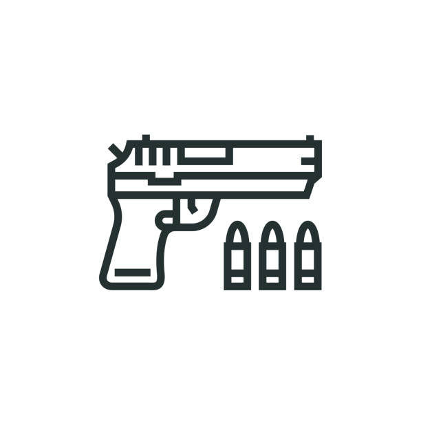 weapon and gun line icon - gun violence 幅插畫檔、美工圖案、卡通及圖標