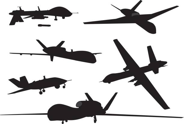 Weapon. Drones set Drone vector silhouettes collection. EPS 8 drone silhouettes stock illustrations
