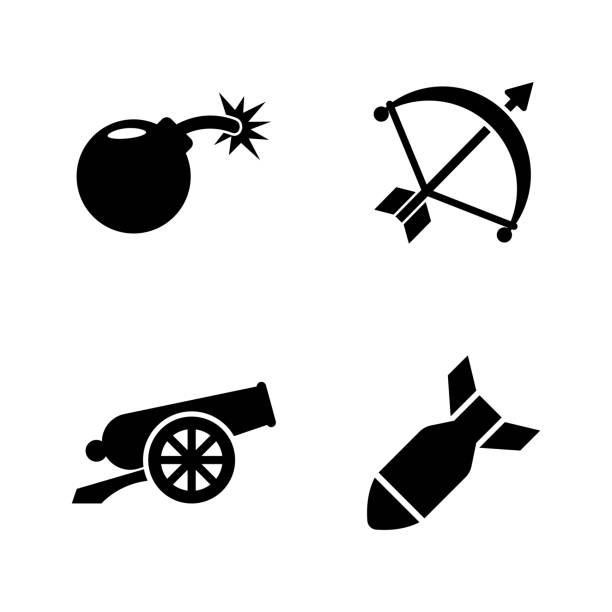 Weapons of War. Simple Related Vector Icons Weapons of War. Simple Related Vector Icons Set for Video, Mobile Apps, Web Sites, Print Projects and Your Design. Weapons of War icon Black Flat Illustration on White Background. cannon artillery stock illustrations