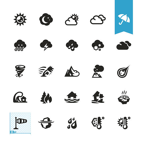 Weather and Natural Disaster vector icons UI essentials - 25 exclusive vector icons. flooding stock illustrations