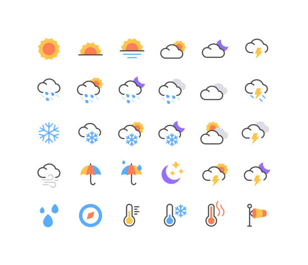 zestaw ikon pogody - pogoda stock illustrations