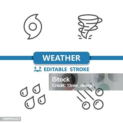 istock Weather Icons. Hurricane, Tornado, Twister, Rain, Raining, Hail, Hailstone, Storm 1389905321