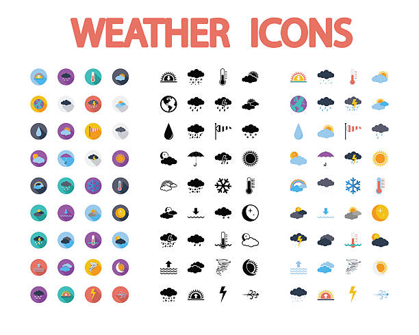 Weather icons set. Weather icons set. Flat vector related  different styles icons set for web and mobile applications. It can be used as - pictogram, icon, infographic element. Vector Illustration. winter symbols stock illustrations