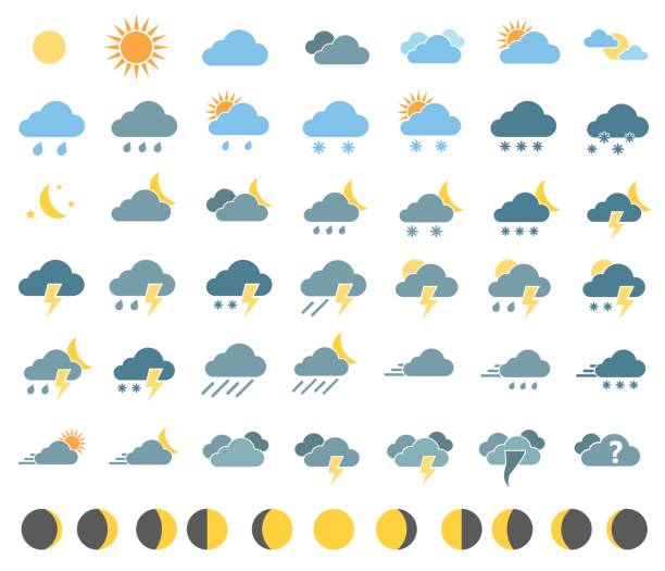 weather icons set weather icons on white background in color storm icons stock illustrations