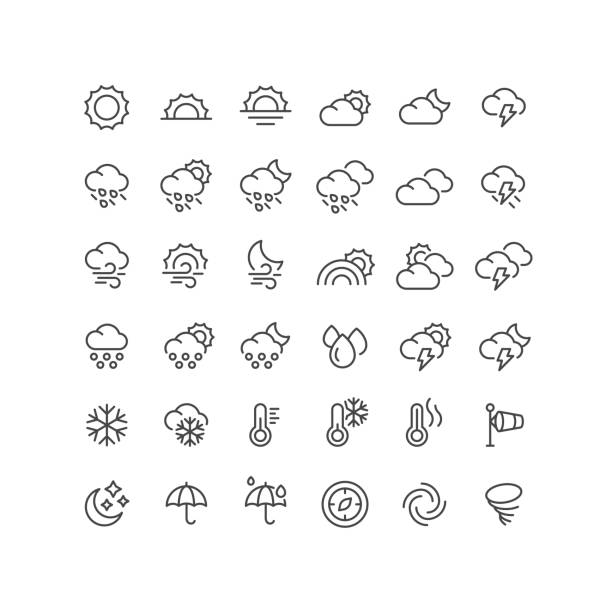36 Weather Line Icons Editable Stroke Set of 36 weather line vector icons. Editable stroke. weather stock illustrations