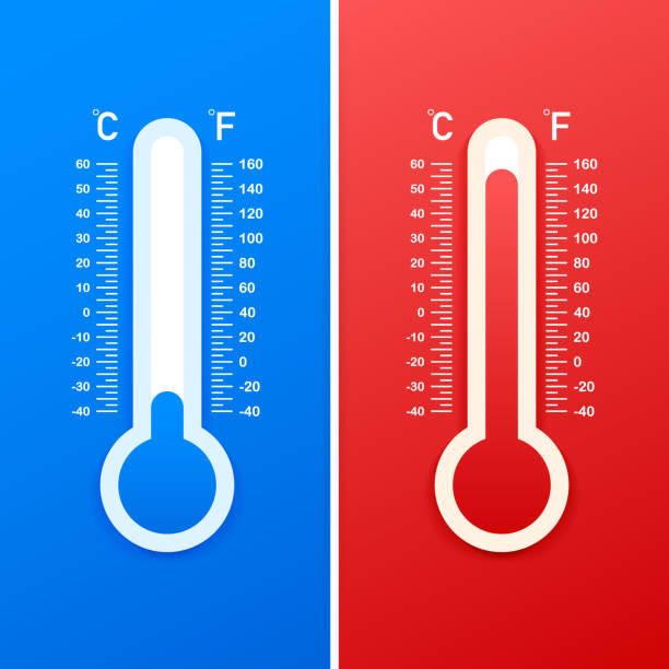 Weather thermometer. Warm and cold temperatures. Vector illustration. Weather thermometer. Warm and cold temperatures. Vector stock illustration. fahrenheit stock illustrations