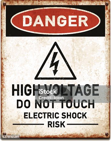 istock Weathered metallic placard with danger high voltage warning_vector 527816589