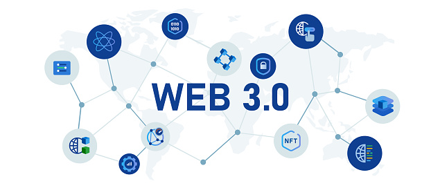 Web 3.0 new internet future distributed block chain technology concept illustration vector