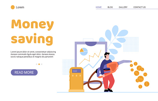Web app with concept fuel price and economy money at petrol a vector illustration