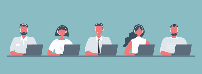 Web Banner Of Call Center Workers Stock Illustration - Download Image