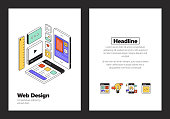 Web Design Concept Isometric Web Banner, Three Dimensional Design for Posters, Covers and Banners