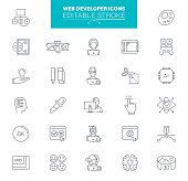 Application development, Web design, Startup, Creativity, Editable Stroke. Outline Icon Set.