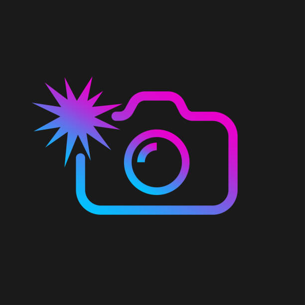 현대 라인 아트 카메라의 웹 아이콘입니다. 플래시 카메라. 디지털 응용 프로그램 픽토그램. 벡터 일러스트입니다. eps 10 - selfie stock illustrations