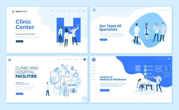 Web page design templates collection of clinic center, hospital facilities, medical career, team of doctors Modern vector illustration concepts for website and mobile website development. coding illustrations stock illustrations
