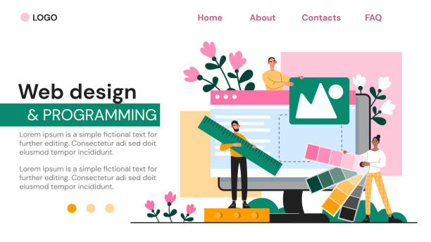 Web page template for web design Web page template for web design and programming by two developers using color charts for layout, colored vector illustration design professional stock illustrations