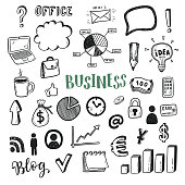 Business doodle icons vector set