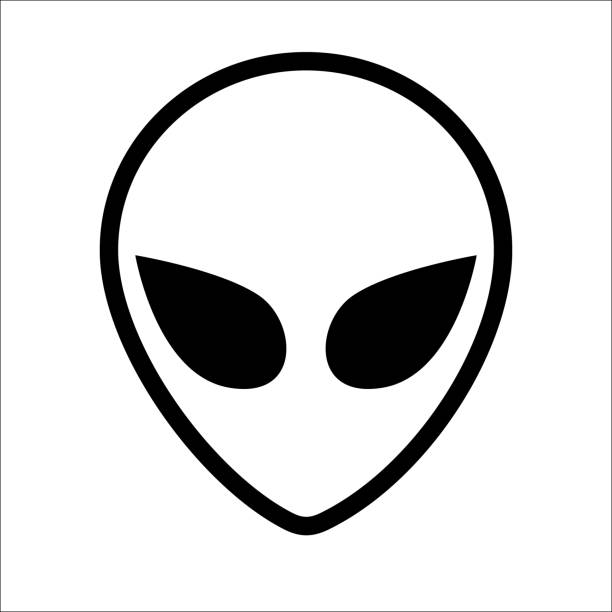 Web Extraterrestrial alien face or head symbol line art.  Humanoid head outline, futuristic space invader ufo stock illustrations
