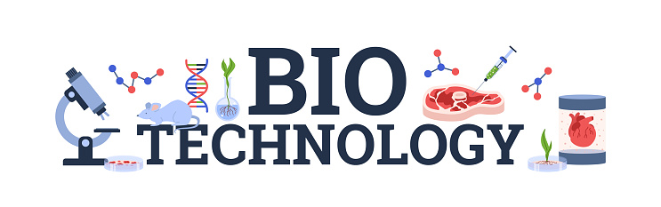 Website banner about bio technology flat style, vector illustration