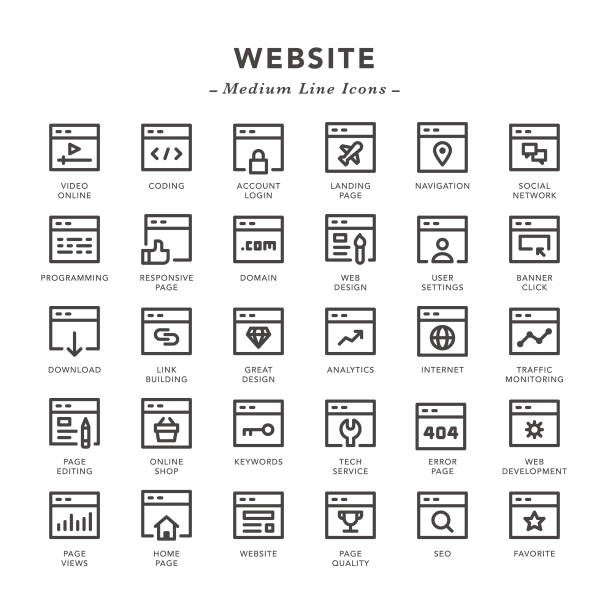Website - Medium Line Icons Website - Medium Line Icons - Vector EPS 10 File, Pixel Perfect 30 Icons. landing page stock illustrations