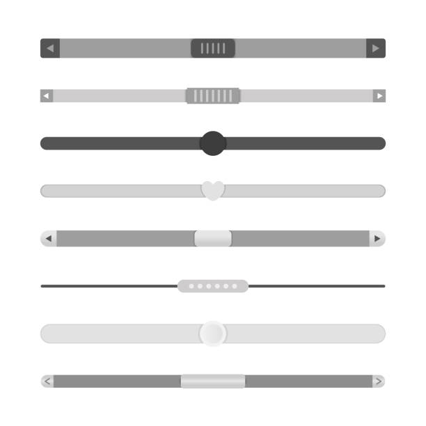 Website scrollbars set Scrollbars. Website design template scroll bars, computer ui scrolling tools vector elements, web rollover bar set isolated on white background scrolling stock illustrations