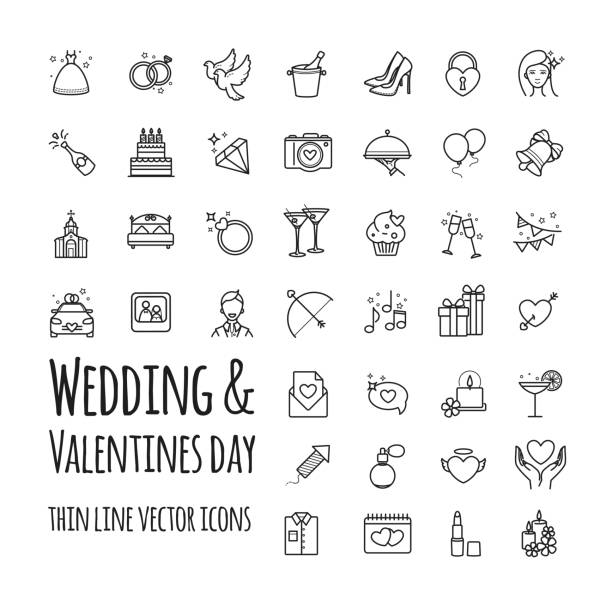 Wedding and Valentines day vector icons set Wedding and Valentines day vector icons set for your design wedding symbols stock illustrations