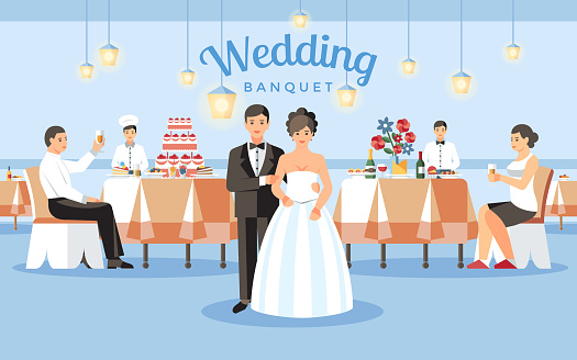 Wedding Banquet Concept. Vector Flat Illustration.