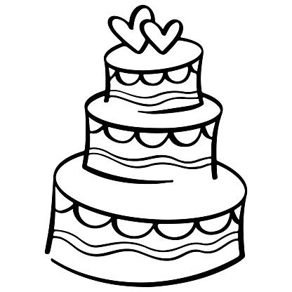 Wedding cake. Cake in doodle. Wedding decoration. Sketch style
