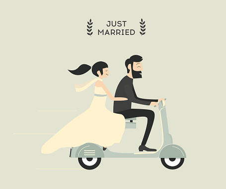 Wedding couple on motorcycle