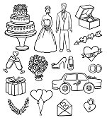 Wedding doodles set. Vector illustration.