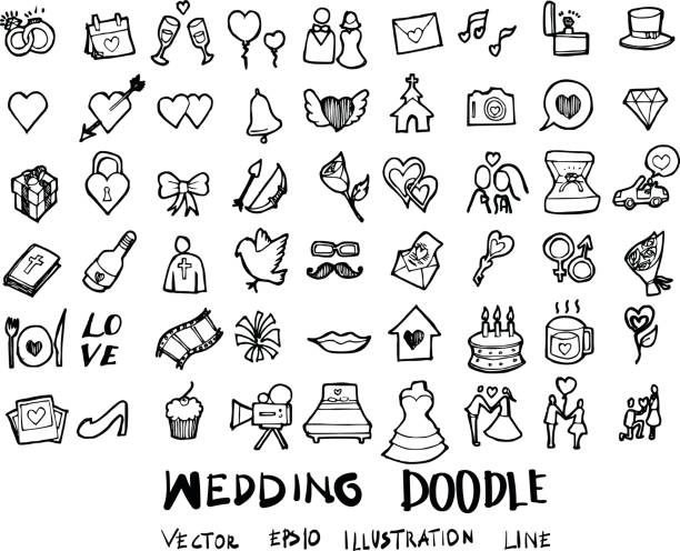 Wedding doodles sketch vector icon ink eps10 Wedding doodles sketch vector icon ink. wedding symbols stock illustrations