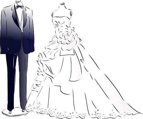 Wedding dress and black tie