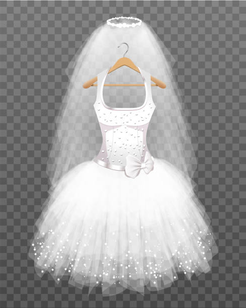 Wedding Dress with Veil White Wedding Dress on Hanger with Veil on transparent background bride stock illustrations
