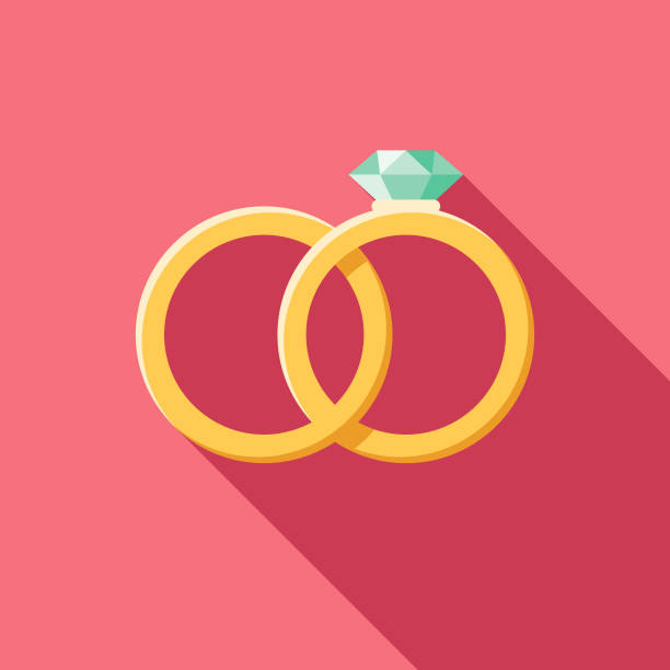 Wedding Flat Design Rings Icon with Side Shadow A flat design styled wedding icon with a long side shadow. Color swatches are global so it’s easy to edit and change the colors. wedding clipart stock illustrations