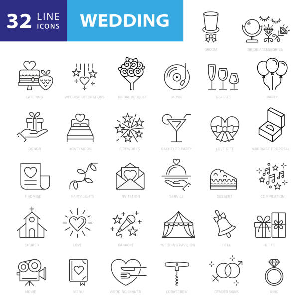 Wedding Icons. Editable Stroke. Pixel Perfect. For Mobile and Web. Contains such icons as Wedding, Heart, Love, Dove, Tuxedo, Wedding Dress, Champagne, Engagement Ring, Camera, Photography, Church Wedding Icons. Editable Stroke. Pixel Perfect. For Mobile and Web. Contains such icons as Wedding, Heart, Love, Dove, Tuxedo, Wedding Dress, Champagne, Engagement Ring, Camera, Photography, Church wedding icons stock illustrations
