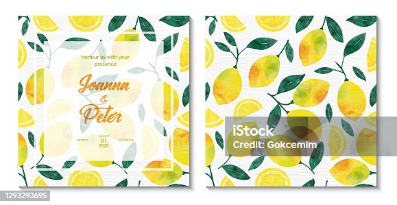 istock Wedding Invitation Card Design with Watercolor Lemons and Leaves. Wedding Concept, Design Element. 1293293695
