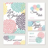 Wedding invitation card set. Thank you card, save the date cards, RSVP card, just married card.