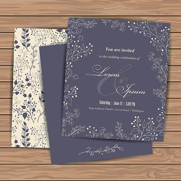 Wedding invitation card Wedding invitation cards with floral elements  on wood plank background. Place for your text. Use for invitations, announcement cards.. Vector illustration. wedding invitation stock illustrations